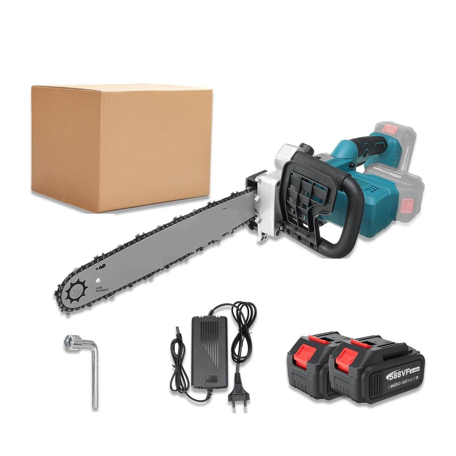 Tondeuse à gazon, 16 pouces 2500W tronçonneuse électrique sans fil 2 batterie haute puissance moteur jardin travail du bois outil de coupe Machine(2 Battery)