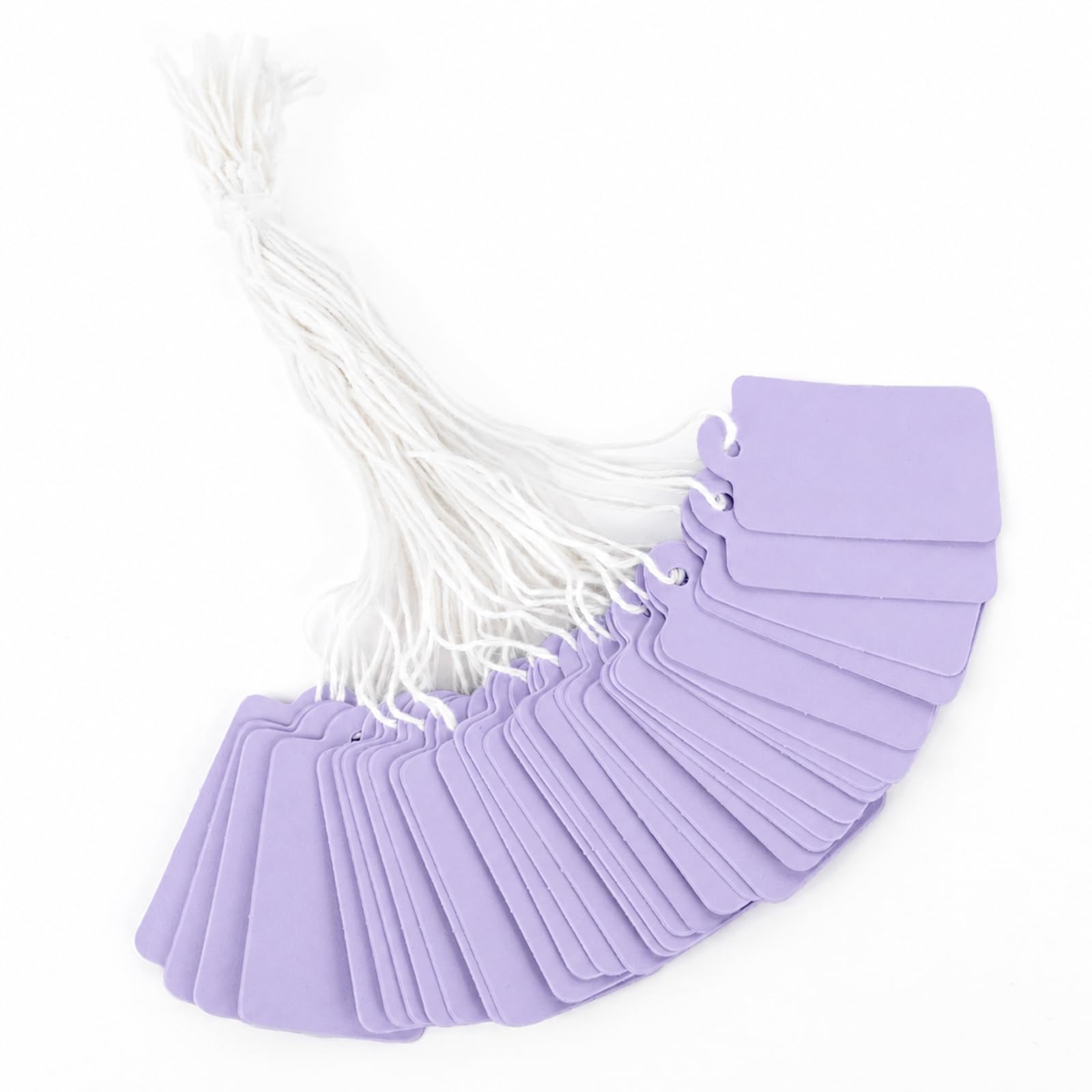 jijAcraft 200Pcs Purple Price Tags with String: 45 x 25mm Small Pre-Strung Luggage Tags, Blank Gift Marking Paper Labels for Jewelry, Clothing Display Price, DIY Crafts