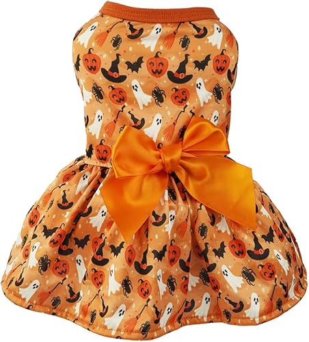 ANIAC Vestido de Halloween para cachorro para perro pequeño, calabaza, fantasma, gato, corbatín naranja, ropa para mascotas para gatito, chihuahua,