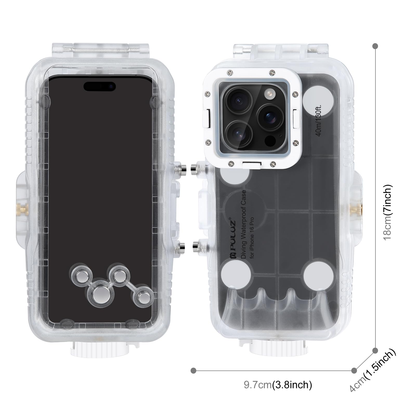 PULUZ Funda Impermeable de 40 m para iPhone 16 Pro, Cubierta Profesional de Buceo Submarino para fotografía y Video 16 Pro(no para is26)