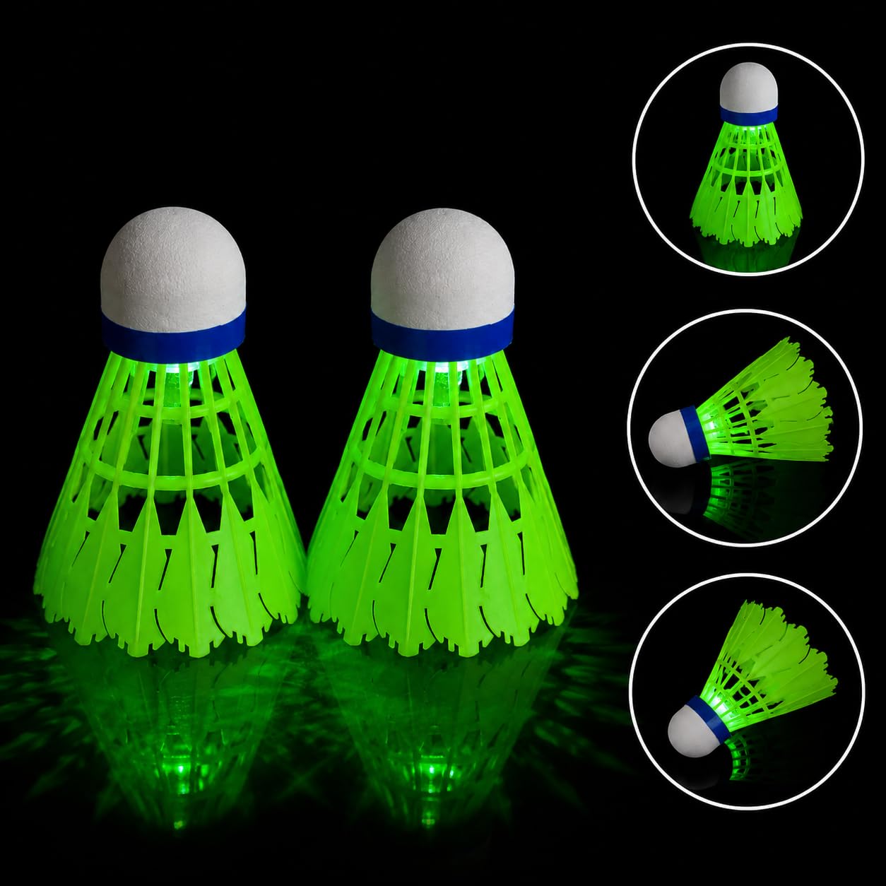 Woffely LED Badminton Shuttlecock with On/Off Switch, Green Light-Up Nylon Birdie, Stable Flight, Durable Foam Head for Indoor & Outdoor Night Play (Pack of 3)-image-22