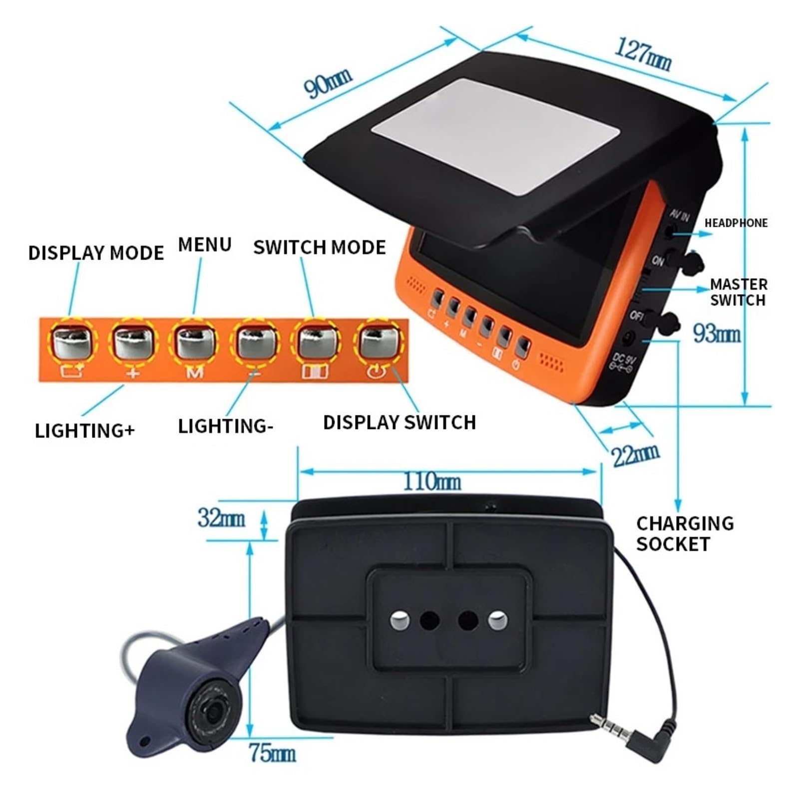 Cámara de Pesca submarina 8HBS Kit de cámara submarina con Pantalla LCD IPS 4,3 Pulgadas para Pesca en Hielo(15M)