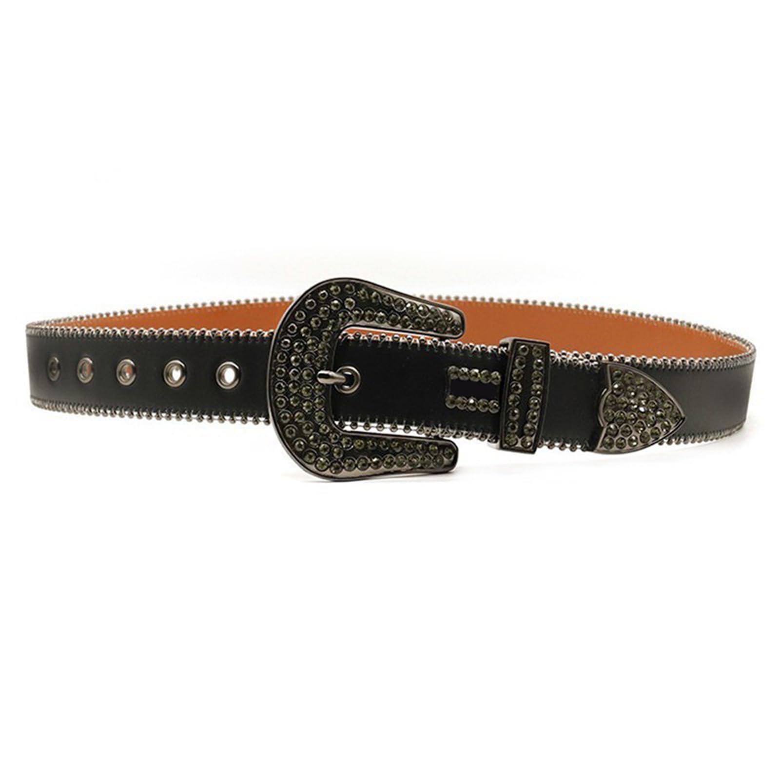 Cinturón De Cuero Con Tachuelas Occidental Punk Unisex, Hebilla Diamantes Imitación Negro