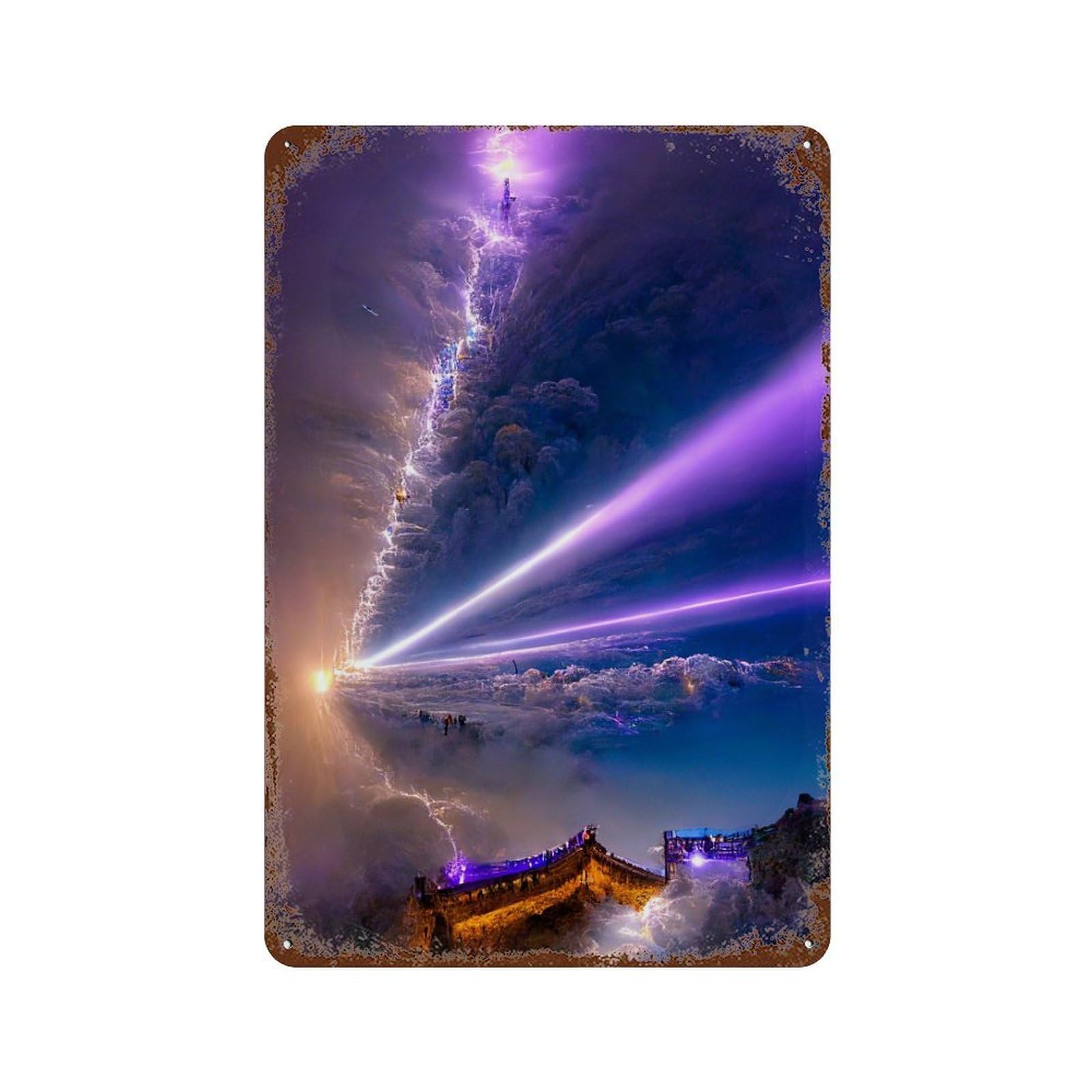 Snowy Mountain Light Show Weathered Tin Sign 11.8"x7.9", for Basement, Hobby Room And Garage Decor, Rustic Home Decor