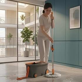Mop Esfregão Inox 360 Giratório Grande Profissional 16L Cabo Resistente Retrátil Limpeza Pesada Refil Extra Plus