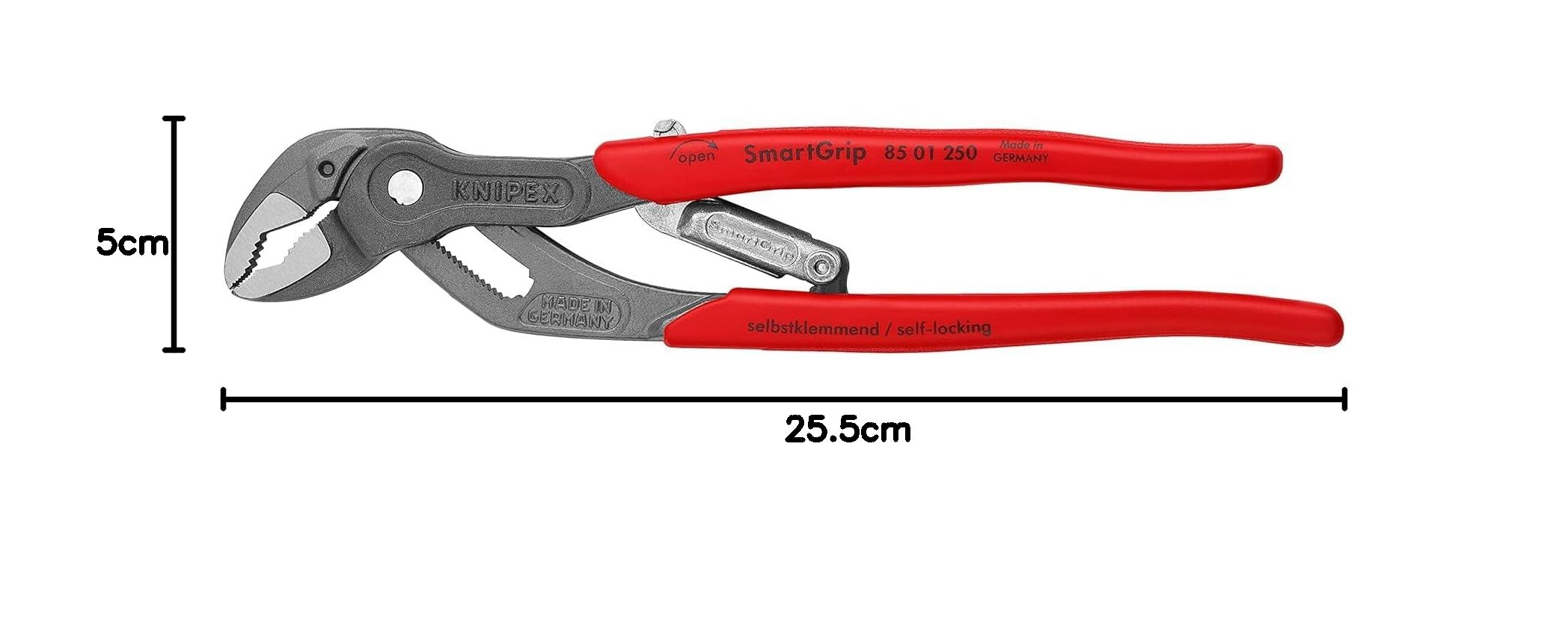 KNIPEX SmartGrip Pinza regolabile per tubi e dadi con regolazione automatica bonderizzata grigia rivestiti in resina sintetica 250 mm, 85 01 250