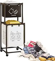 Cesto de Roupas Sujas Duplo Móvel Com Rodas Lavanderia Banheiro Organização