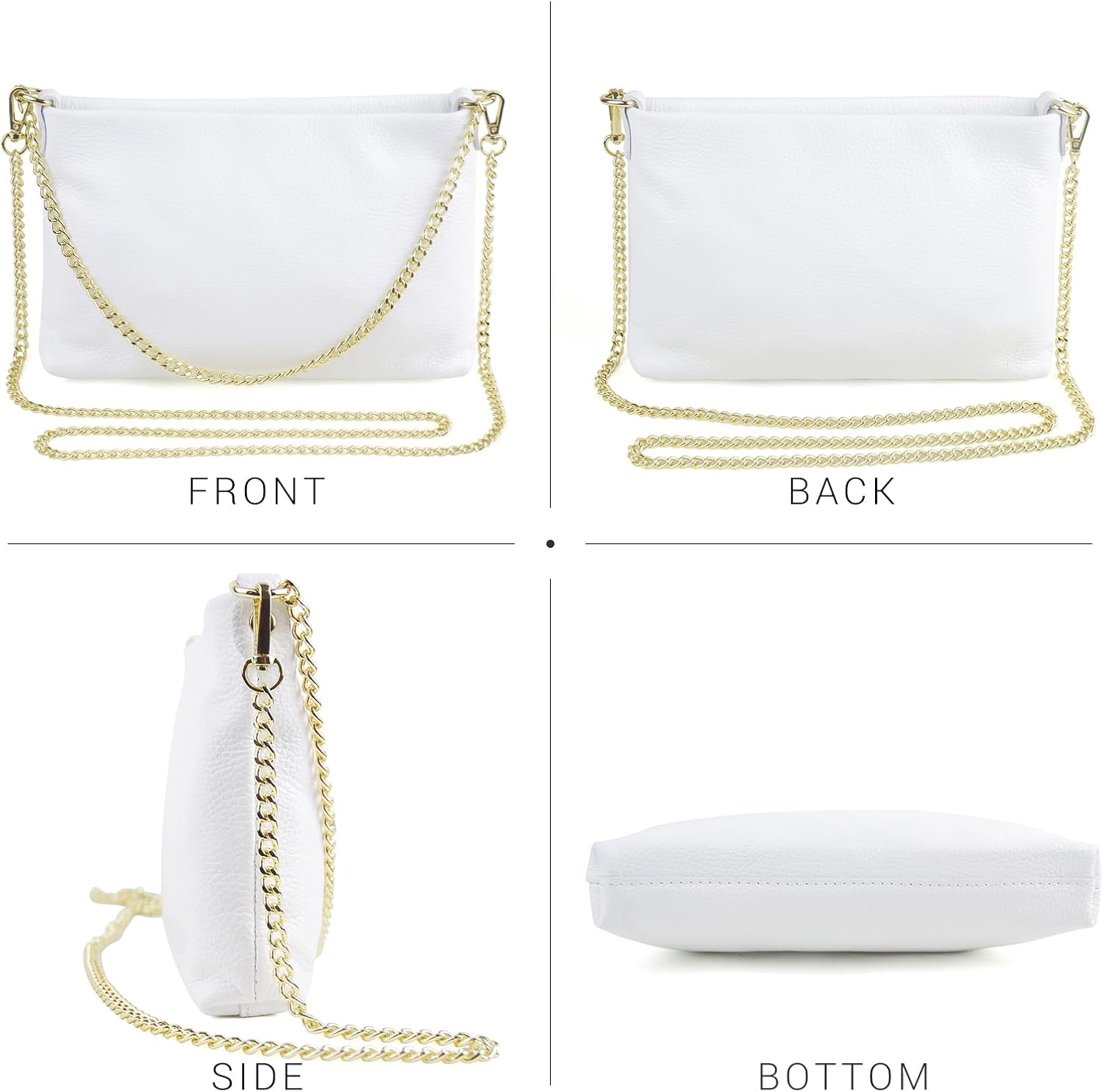 Dasein Italian Genuine Leather Handbag for Women Clutch Evening Bag Gold Chain Strap Shoulder Bag Crossbody Purse