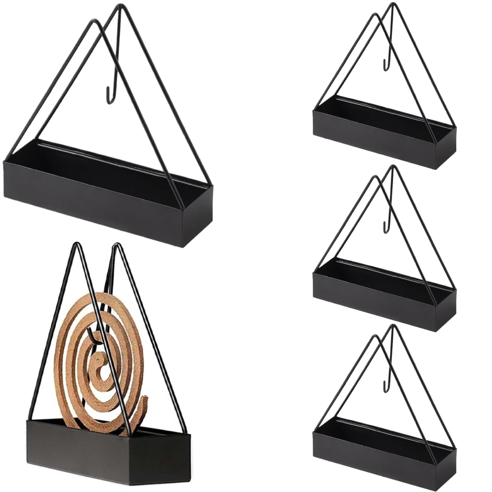 NASSMOSSE 5Pcs Incense Holder For Coil Household Iron Flies Coil Hanging Incense Holder Portable Triangular Burner for Home, Outdoor Camping (Black)
