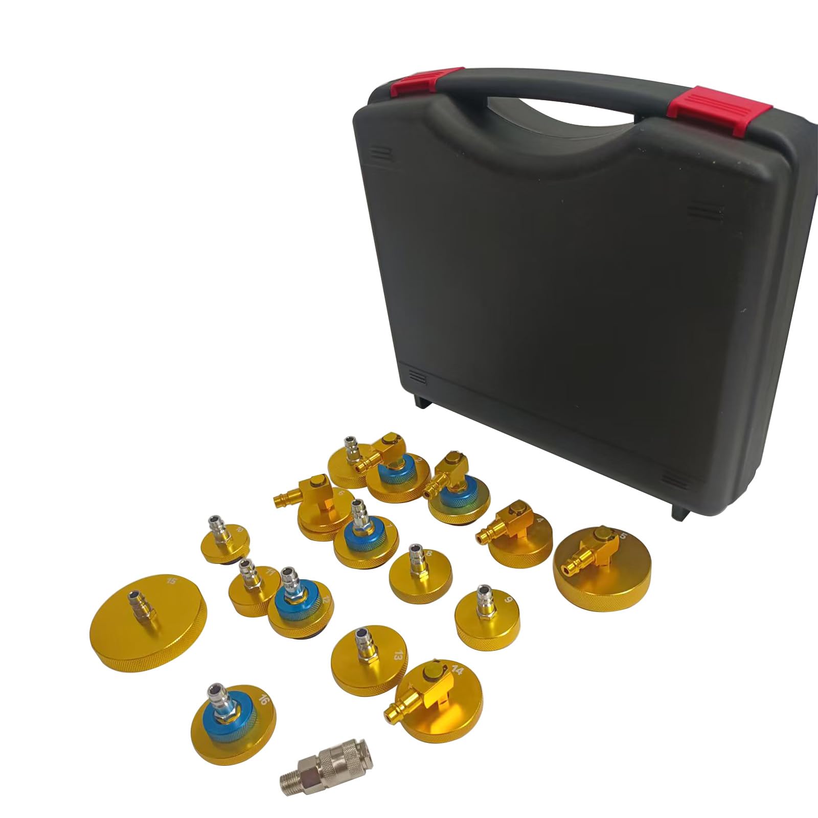 17 Pezzi Adattatore per Spurgo Freni - Adattatore spurgo Freni Auto, per Spurgo Liquido Freni Manuale, Pneumatico, Elettrico (con Snodo Rapido) - Oro