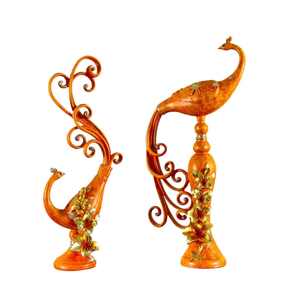Statue de paon en résine orange sculpture couple mascotte décorative