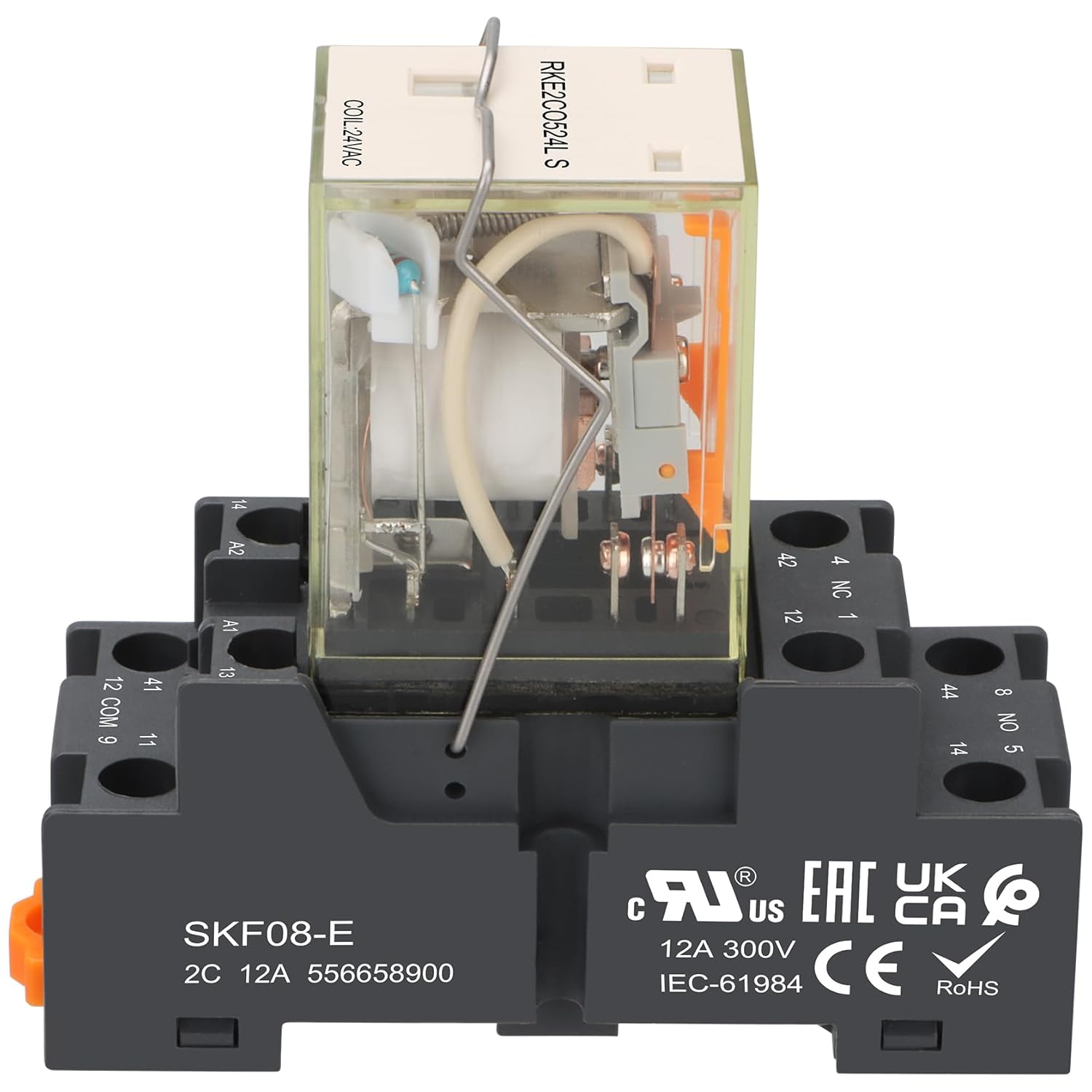 Power Relay RKE2CO524LS IP62 Protection, AC 24V Coil, 8 Pin 7A, DPDT 2NO 2NC, with Socket Base, UL Certification (AC 24V, 1)