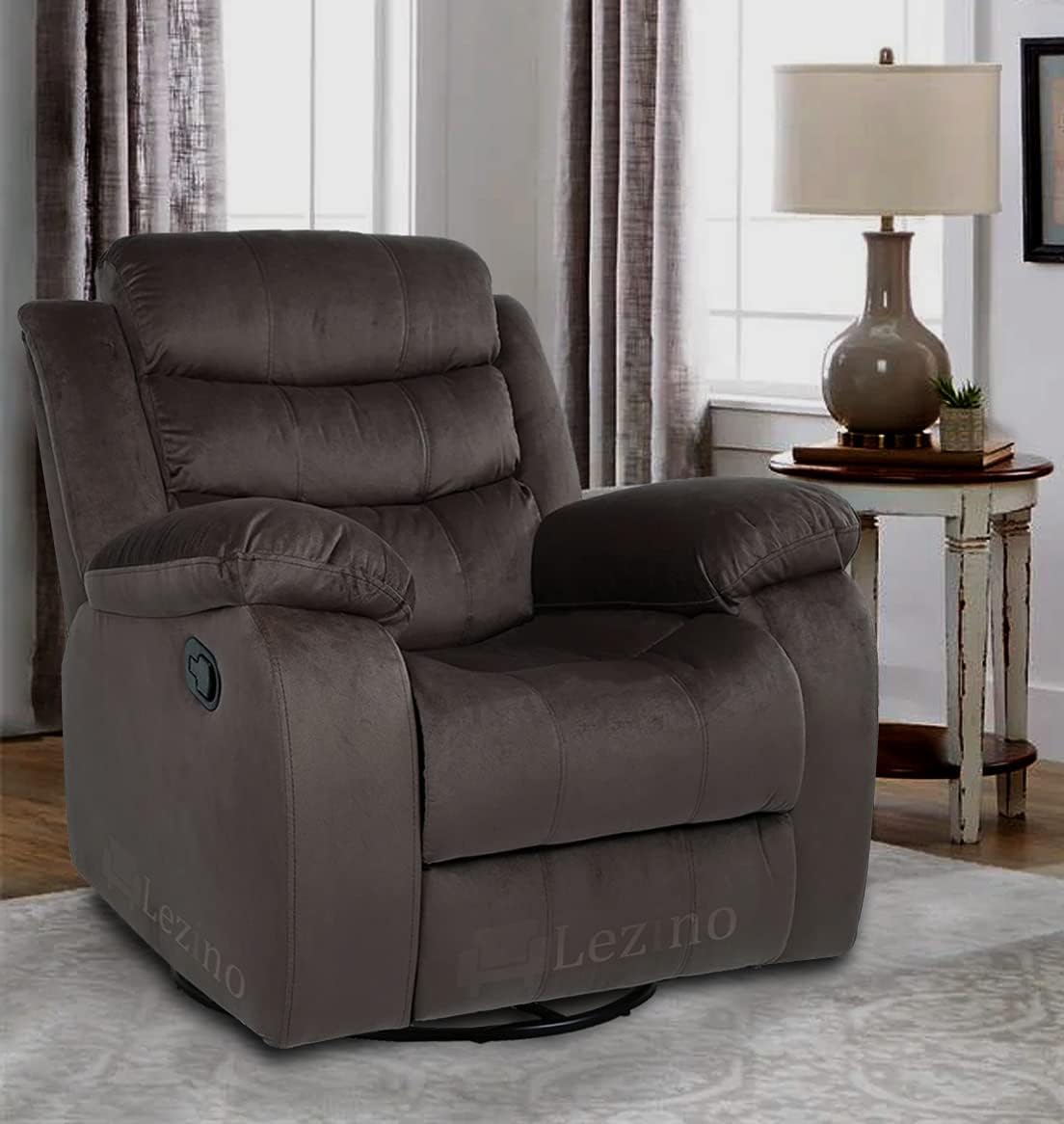 LEZINO Single Seater Manual Recliner Chair in Fabric (Brown, Swivel Rocker Recliner) | 1 Seater Manual Rocking Revolving Recliner Sofa