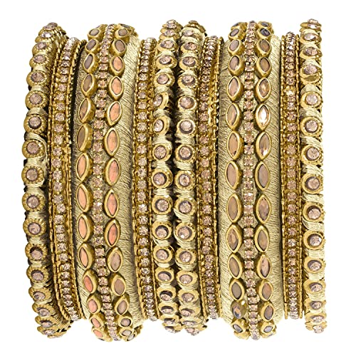 Aheli Silk Thread Faux Stone Studded Bangle Set Chuda Ethnic Indian Wedding Wear Fashion Jewelry Gift for Women4