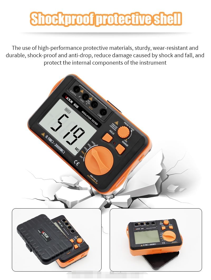 VICTOR VC60B+ VC60D+ VC60E+ 10000V/2500V/5000V Digital Insulation Resistance Tester Digital Megohmmeter(VICTOR VC60B+)