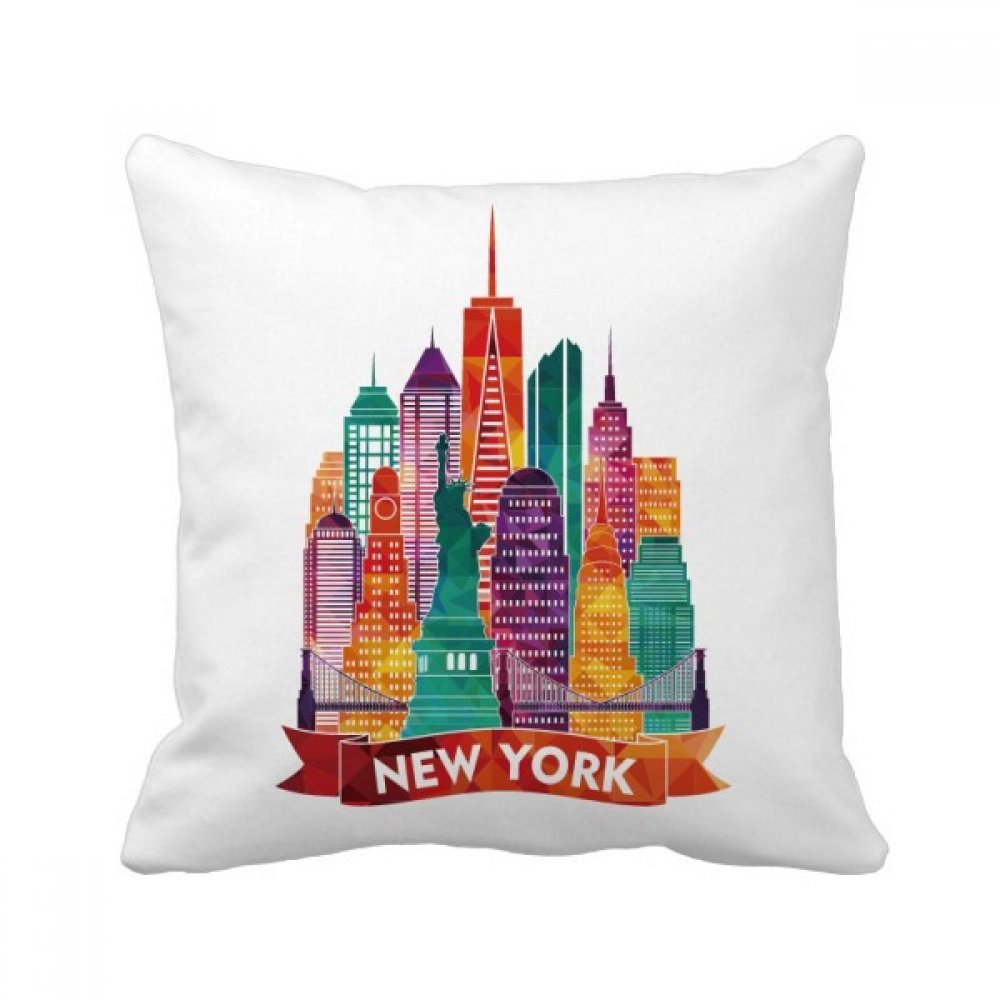 Coussin USA architecture 40x40cm housse déco pour salon et canapé multicolore