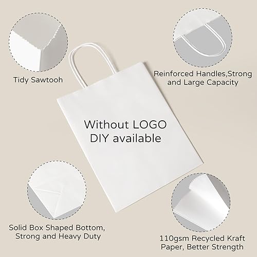 Miniatura 20 de PakTalk Paquete de 50 bolsas de regalo de 8 x 4.25 x 10.5 pulgadas, bolsas de papel negras medianas con asas para almuerzo, compras, pequeñas Negro