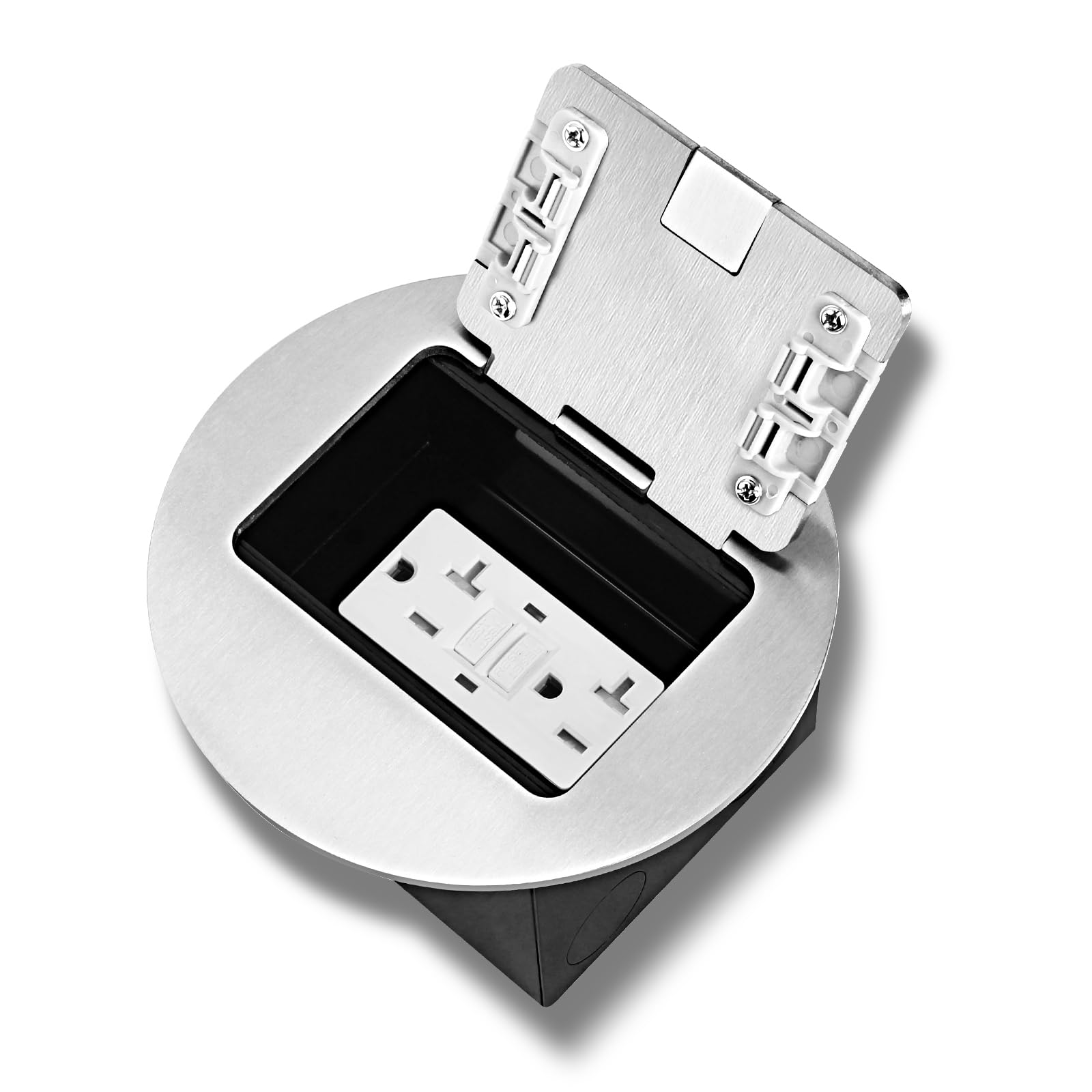 KYHSHJ Recessed Circular Floor Socket Kit with2* 20 Amp Stainless Steel GFCI Tamper Receptacle Outlet,Corrosive Resistant Hardware，Silver