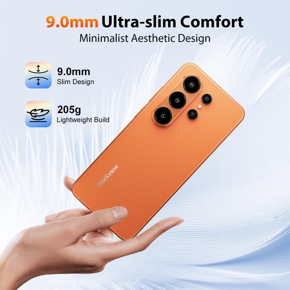 Blackview Wave 10 Android 16 Smartphone Libre, 32GB+128GB/2TB Teléfono Móvil AI, 6.88" HD+ 120Hz, 32MP+13 AI Cámara, 5000mAh, Octa-Core, 4G LTE/Dual SIM/WiFi 5/ GPS/OTG/FM/Funda móvil, Naranja
