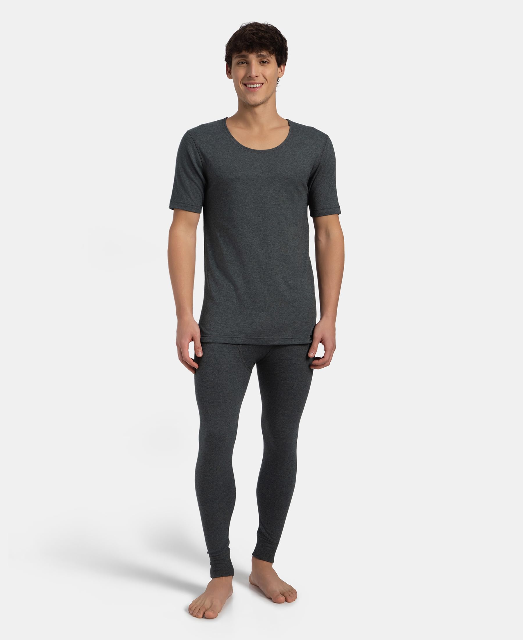 Jockey 2402 Men's Super Combed Cotton Rich Brushed Fabric Half Sleeved Thermal Undershirt with StayWarm Technology_Charcoal Melange_XL - Image 6 thumbnail