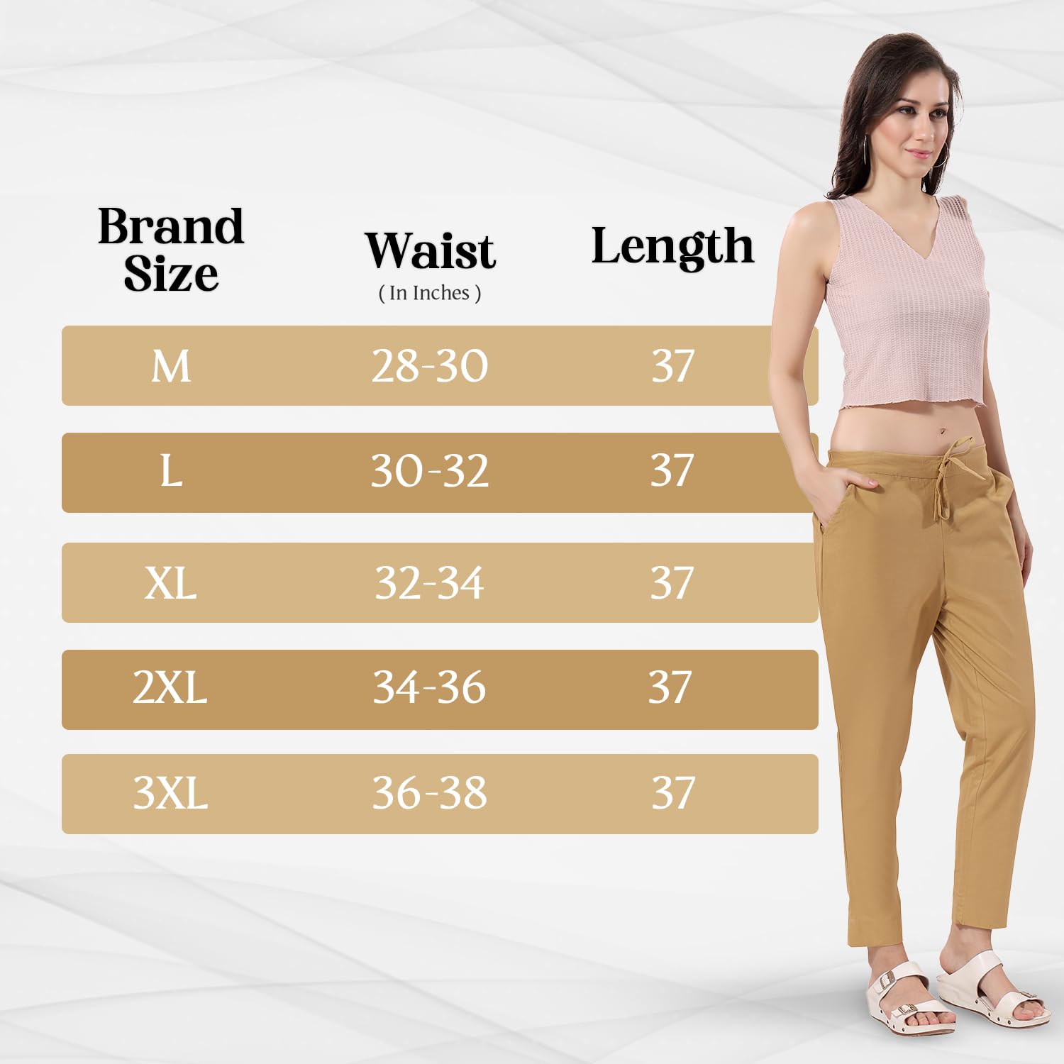 TRASA Ultra Soft Cotton Regular and Plus 8 Colour Cotton Pants for Womens and Girls, Beige - 2XL - Image 9 thumbnail