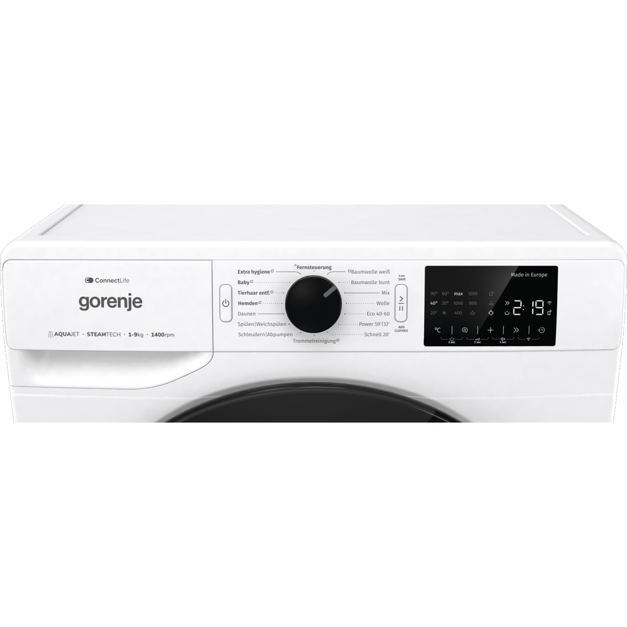 Gorenje WPNEI94DA1TS pralka z funkcją pary wodnej/ConnectLife / 9 kg / 1400 obr./min / 15 programów/całkowity bęben AquaStop/WaveActive/Ekhigieniczna/PowerWash/Szybki cykl prania/EEK: A-10%