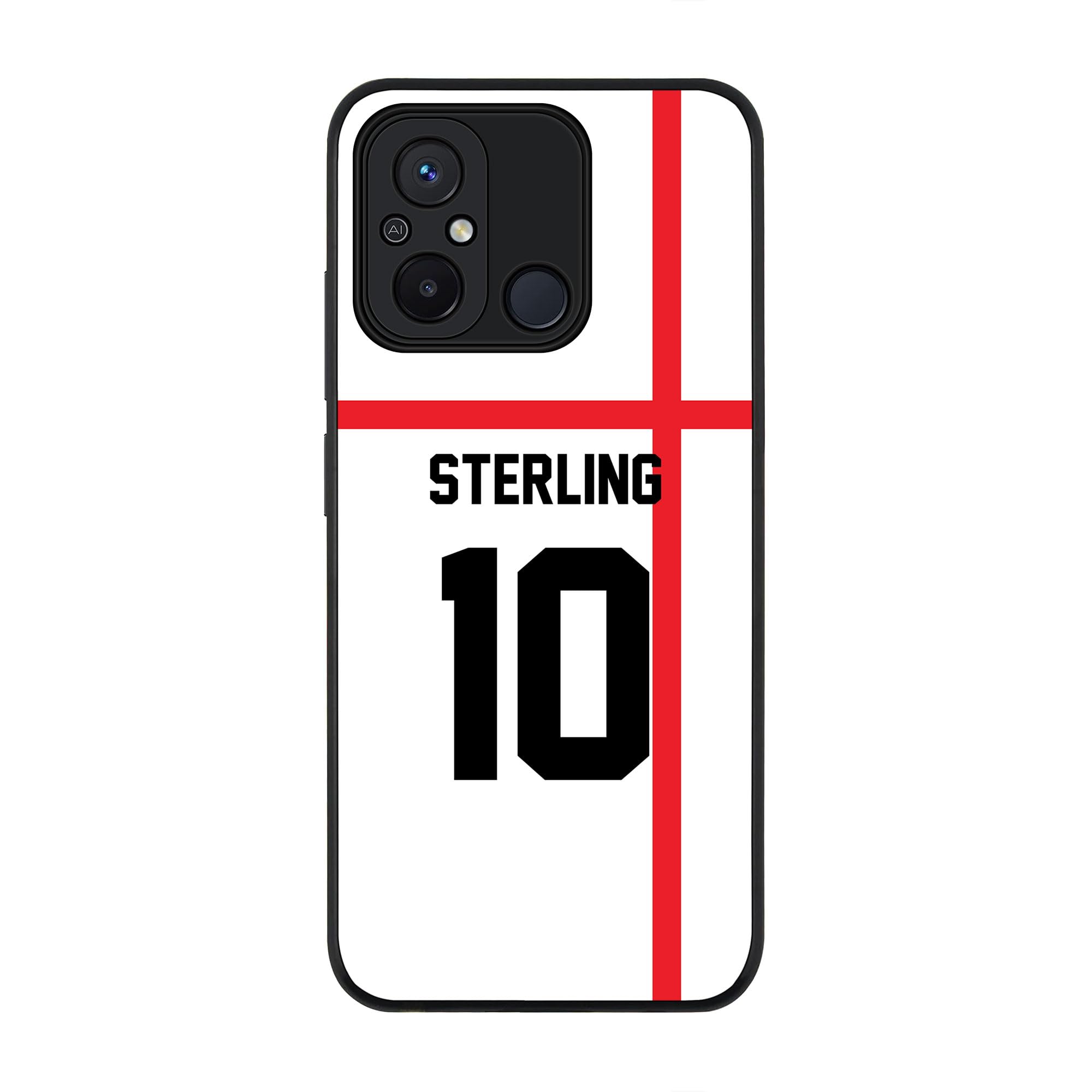 Stylizedd Cover for Xiaomi Redmi 12C 4G Case, Rugged Black Slim Fit Soft Flexible Anti Drop TPU Gel Thin Protective Phone Cases - Football Team - England, Player Name - Sterling