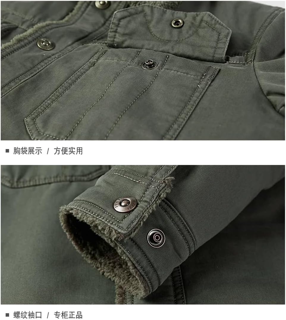 REHJJDFD Men Fleece Jackets Male Cotton Casual Solid Cargo Thick Warm Coats Mens Jacket Workwear