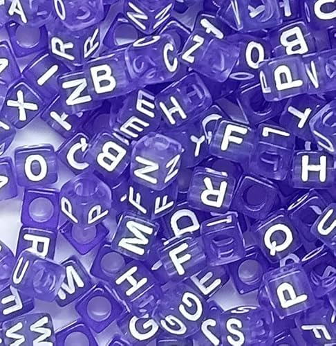 6mm Cube Acrylic Colourful Letters, Alphabets Beads 500pcs/bag (Purple)