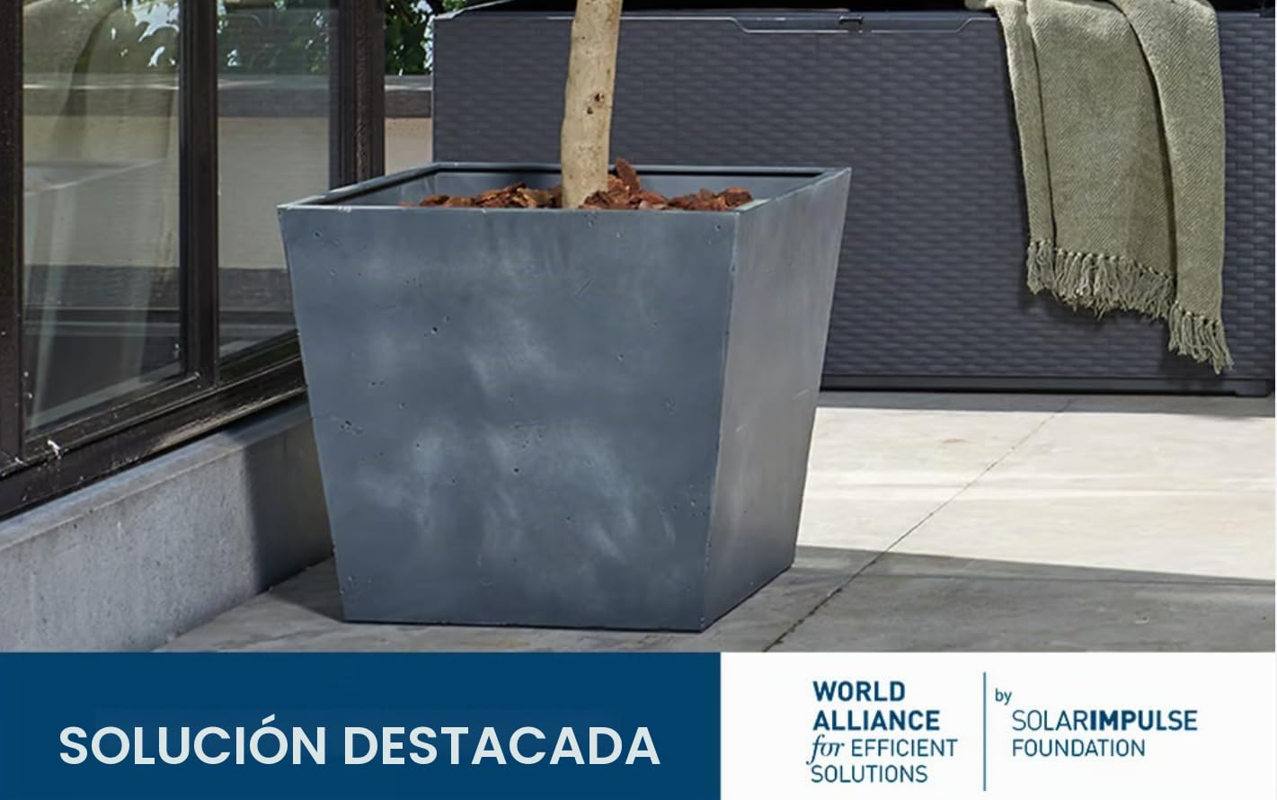 Keter Set de 2 Maceteros de Exterior Polyal Betón, Cuadrado,Capacidad 73.5L | 48x48x43 cm,Polialuminio con Apariencia de Hormigón,Color Gris