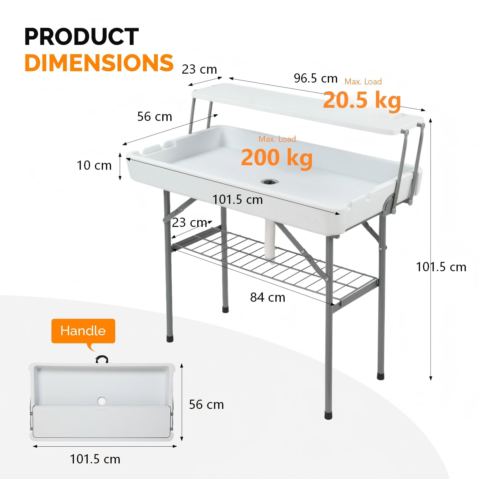 Bonnlo Kühltisch mit erhöhter Ablagefläche & Tischdecke – Klappbarer Getränkekühler aus HDPE, Eiskühltisch für Party, Camping, Terrasse, Indoor & Outdoor – bis 200 kg, 101,5 x 56 x 101,5 cm, Weiß