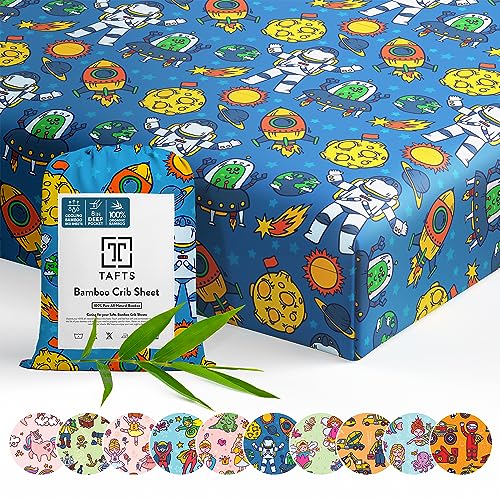 TAFTS 100% Viscose derived from Bamboo Fitted Crib Sheets Girls Boys & Unisex 8 Inch Deep Pocket Standard Crib & Toddler Mattress Cooling Soft 360 Elastic Lifetime Quality (28 x 52 Alien)