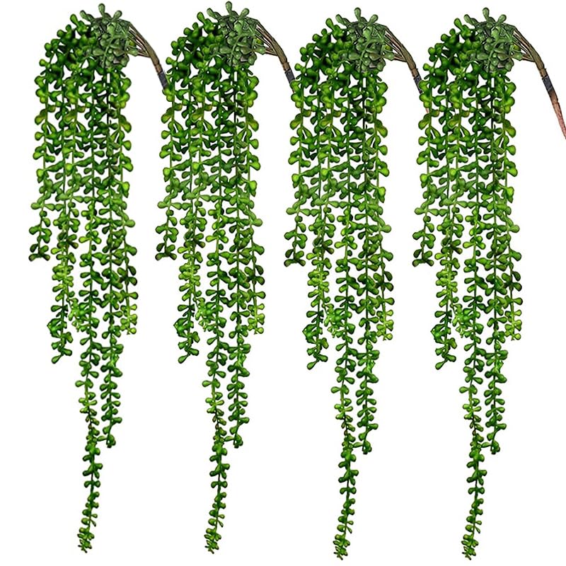 ORiTi 4pcs Artificial Succulents Hanging Plants Fake String of Pearls for Wall Home Kitchen Office Garden Wedding Decor 61cm Each Length