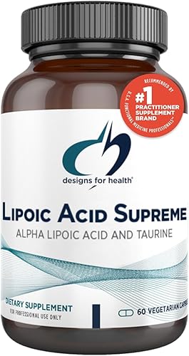 Designs for Health Ácido lipoico Supreme 300 mg de ácido alfa lipoico con taurina suplemento vegano sin OMG ALA 60 cápsulas