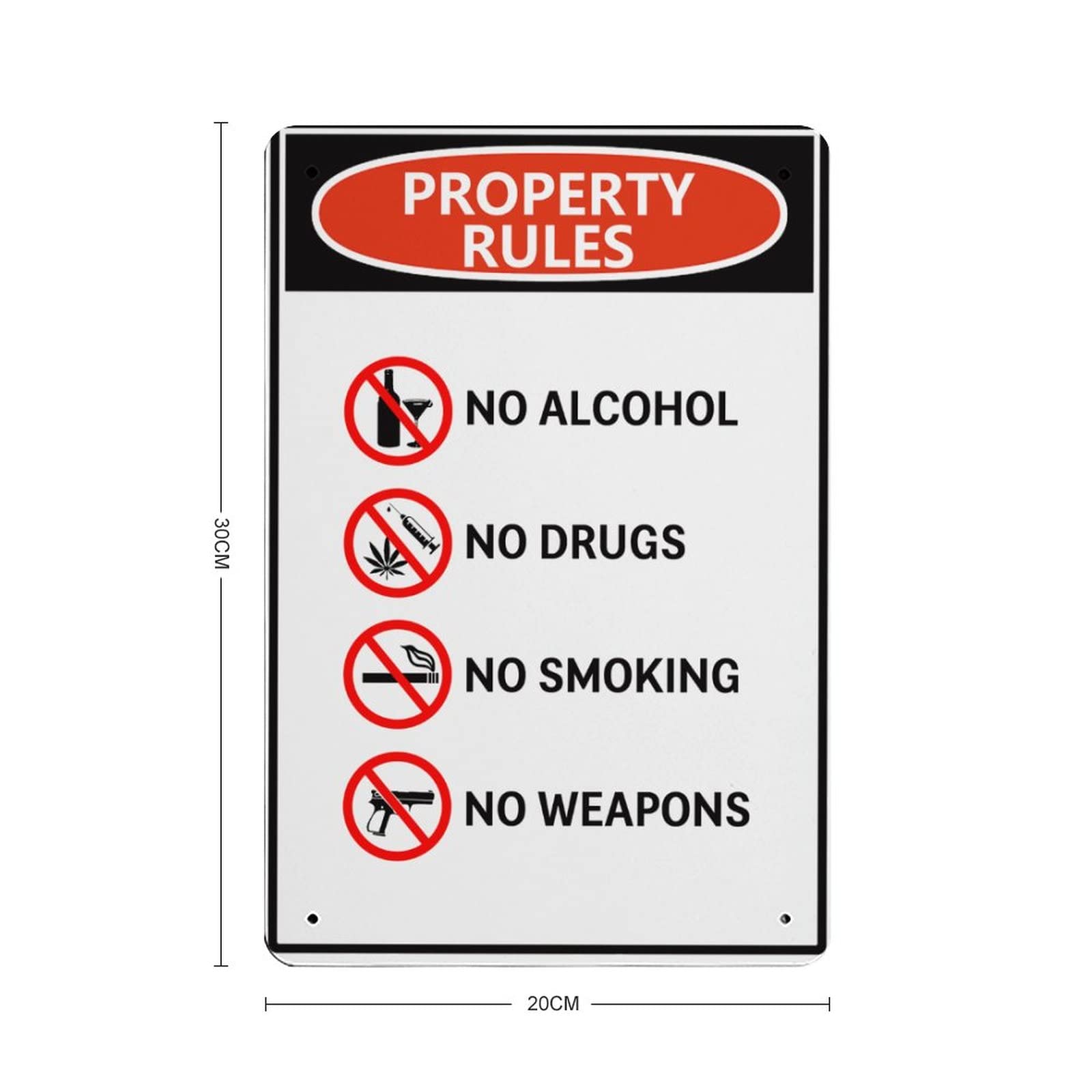 "No Drugs No Alcohol No Weapons" Reflective Sign - 18x24 Inch, Aluminum, Made In USA By Sigo - View #11