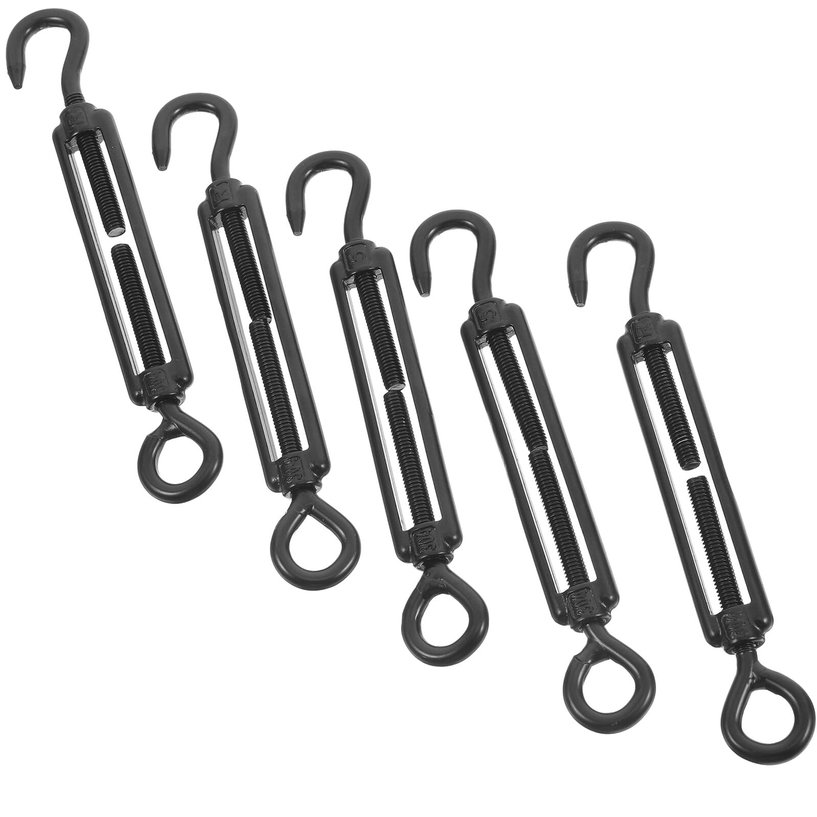 Veemoon Set da 5 Tenditori a Vite in Acciaio Inox 304 Gancio e Occhiello M5 Tenditori per Cavi Metallici per Vele Ombreggianti Resistenti Finitura Elettroforesi Nera per Uso Domestico e