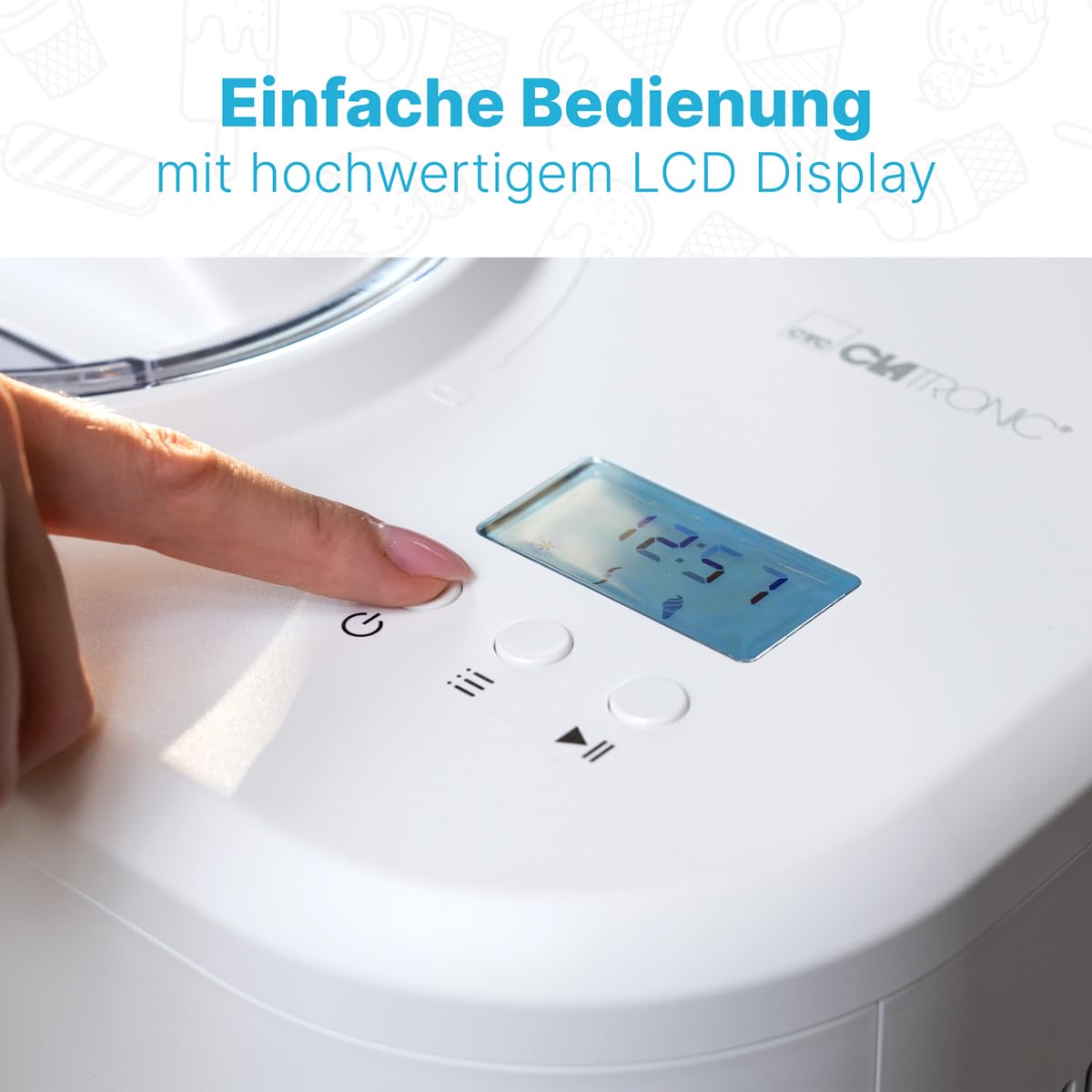 Clatronic® Eismaschine und Joghurtbereiter | Eis in 20 min. | für bis zu 1000ml | Eismaschine mit Kompressor | für Eis & Frozen Joghurt | Inkl. Rezeptvorschläge, Spachtel und Messbecher | ICM 3799