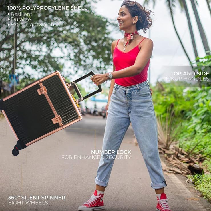 Image of Adson Multifunctional Professional Beauty Makeup Artist Rolling Cosmetic Aluminium Vanity Trolley Beauty Train case Makeup Cosmetic Trolley Hairstylist Travel Organizer (Black & Brown)