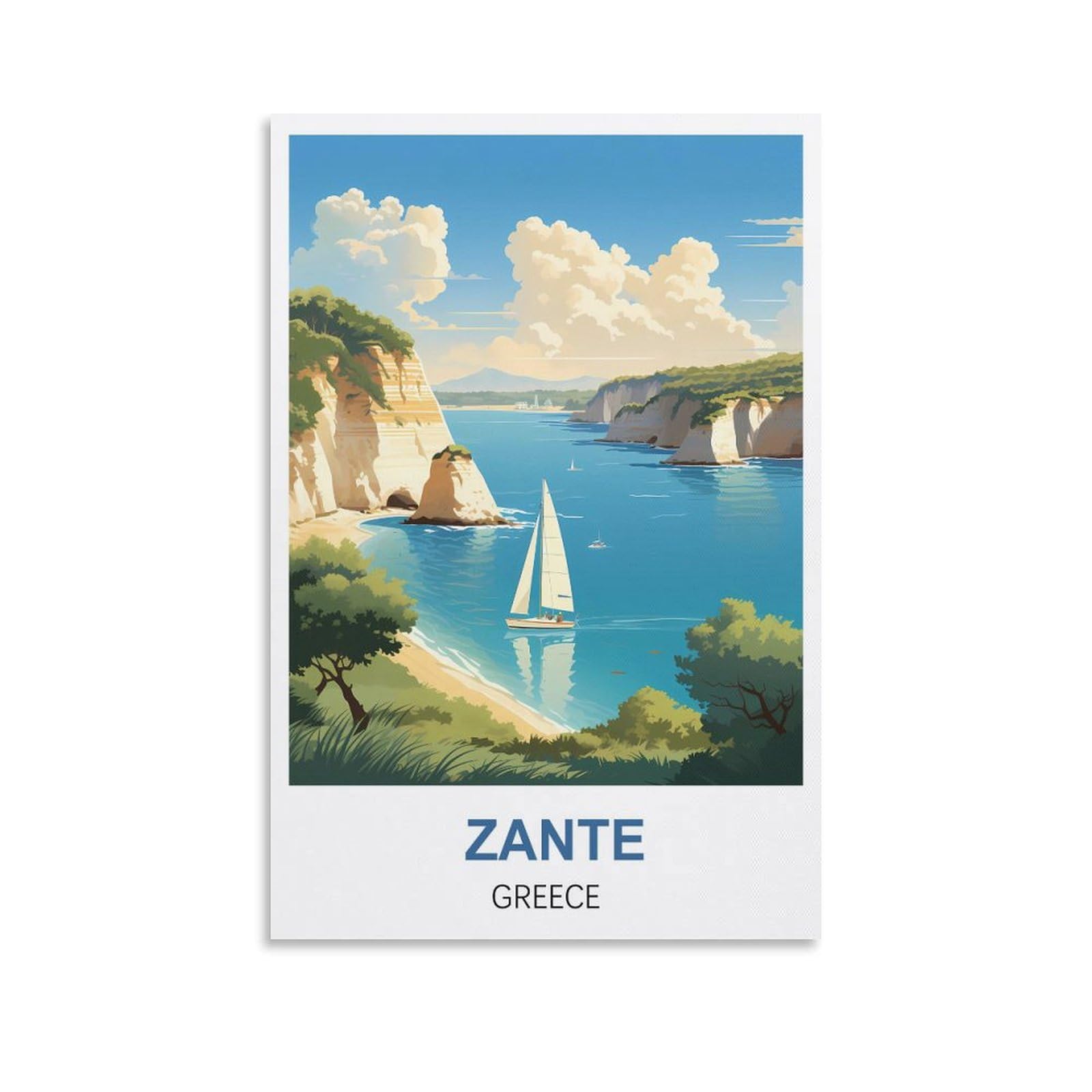 Mttjfdpo Unframe-Style Zante Greece Vintage Travel Poster 20X30inch(50X75cm) Canvas Art Print Wall Art Decor Picture