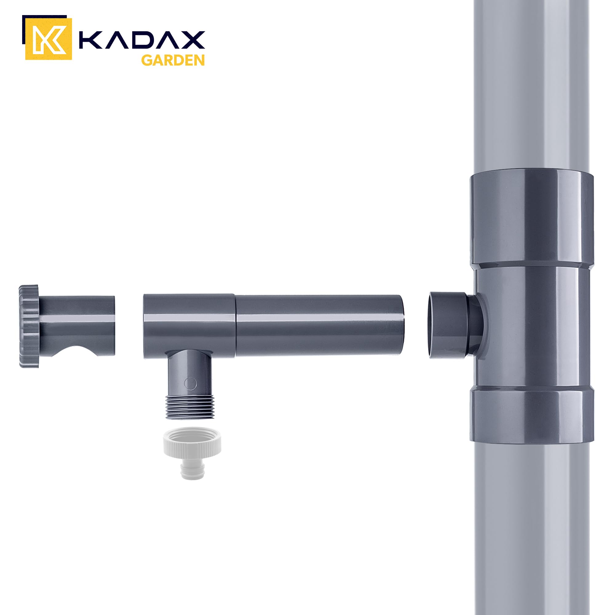 KADAX Collecteur d'eau de pluie 80 mm pour tuyau de descente, avec valve intégrée, gris