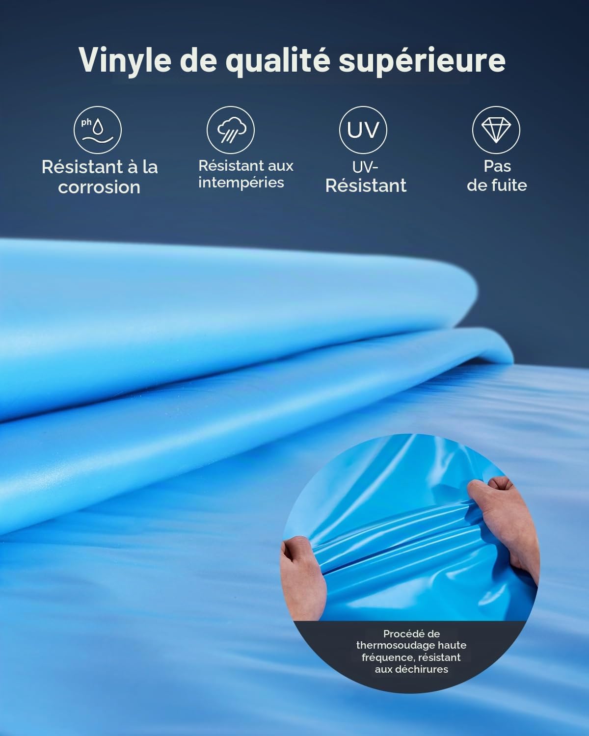 VEVOR Revêtement de Piscine Ronde, 550x147 cm, Doublure Style Chevauchement Vinyle Calibre Standard, Résiste à l'Usure, Rétention d'Eau, pour Piscines Hors Sol à Parois de Hauteur 132 cm, Couleur Unie
