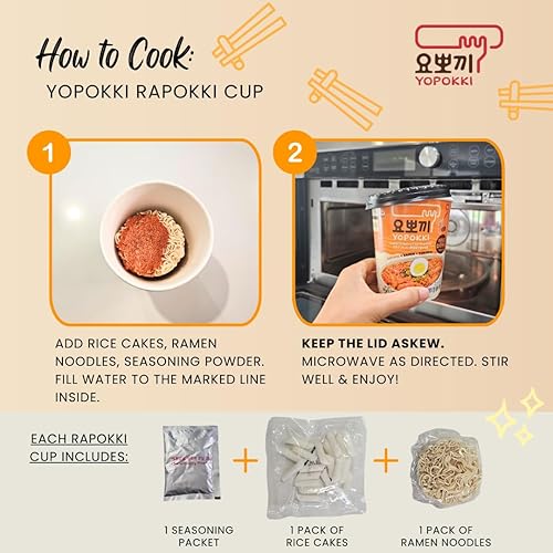 Miniatura 6 de Yopokki Paquete Rabokki instantáneo (dulce suave y picante, 2 paquetes) comida callejera coreana con salsa dulce y moderadamente picante Ramen