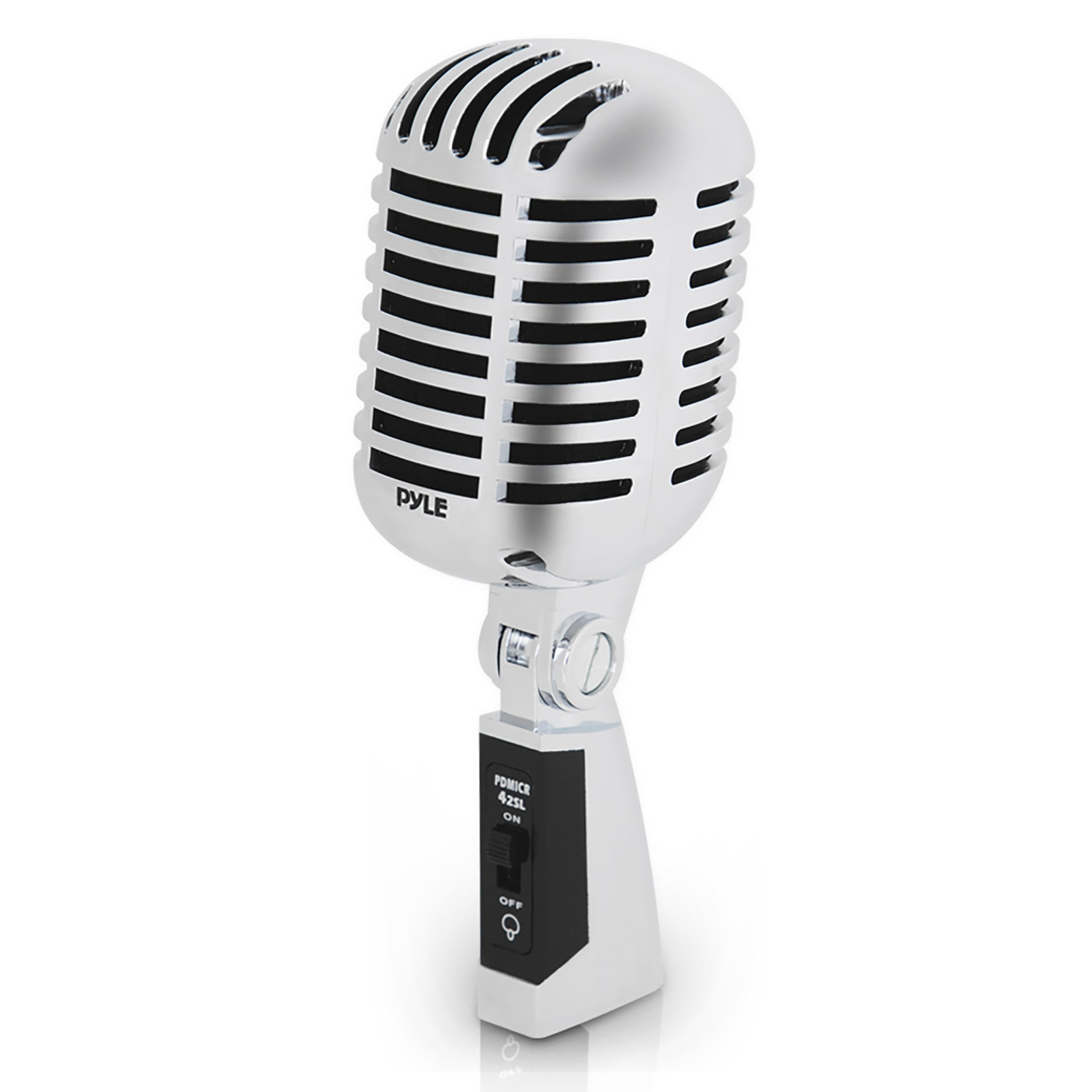 Pyle Micro - Microphone Dynamique Vocal Classique Rétro - Style Vintage Unidirectionnel Cardioïde avec Câble XLR - Compatible avec Support Universel - Performance,Enregistrement en Studio - Argent