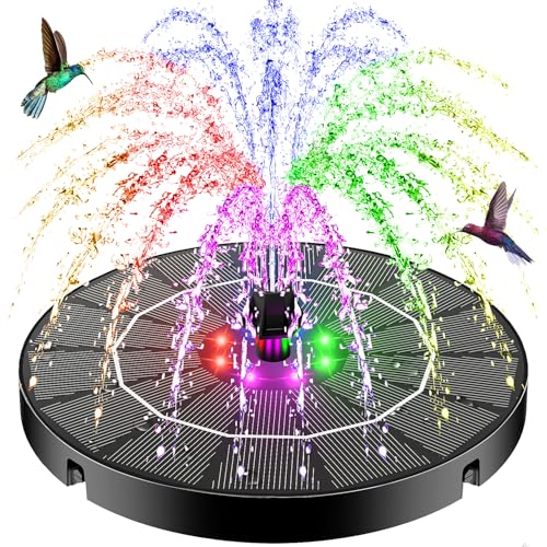 SZMP Solar Water Fountain, 2026 Upgrade 3.5W Solar Bird Bath Fountain Pump with Color LED Lights, 7 Nozzles & 4 Fixed Rods for Garden, Patio, Pond, Pool, Fish Tank, Outdoor Water Feature