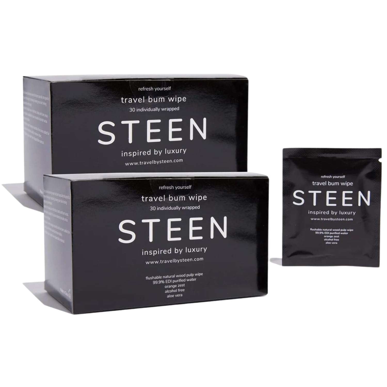 STEEN - Toallitas desechables para el baño, toallitas húmedas para inodoro, 2 cajas de 30 toallitas (60 en total), ingredientes naturales, para