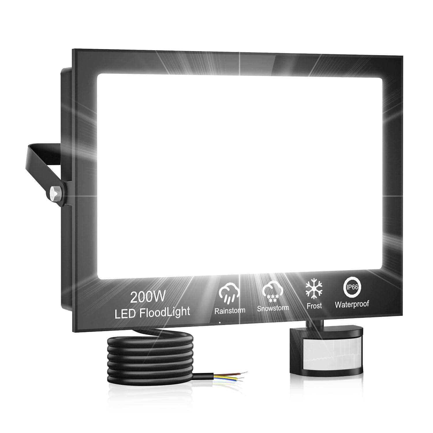 200W LED Strahler mit Bewegungsmelder Außen, Superhell 20000LM Außenstrahler, IP66 Wasserdicht LED Aussenleuchte Fluter mit Fernbedienung, 6500K Kaltweiß Scheinwerfer Aussen für Garten, Garage, Hof