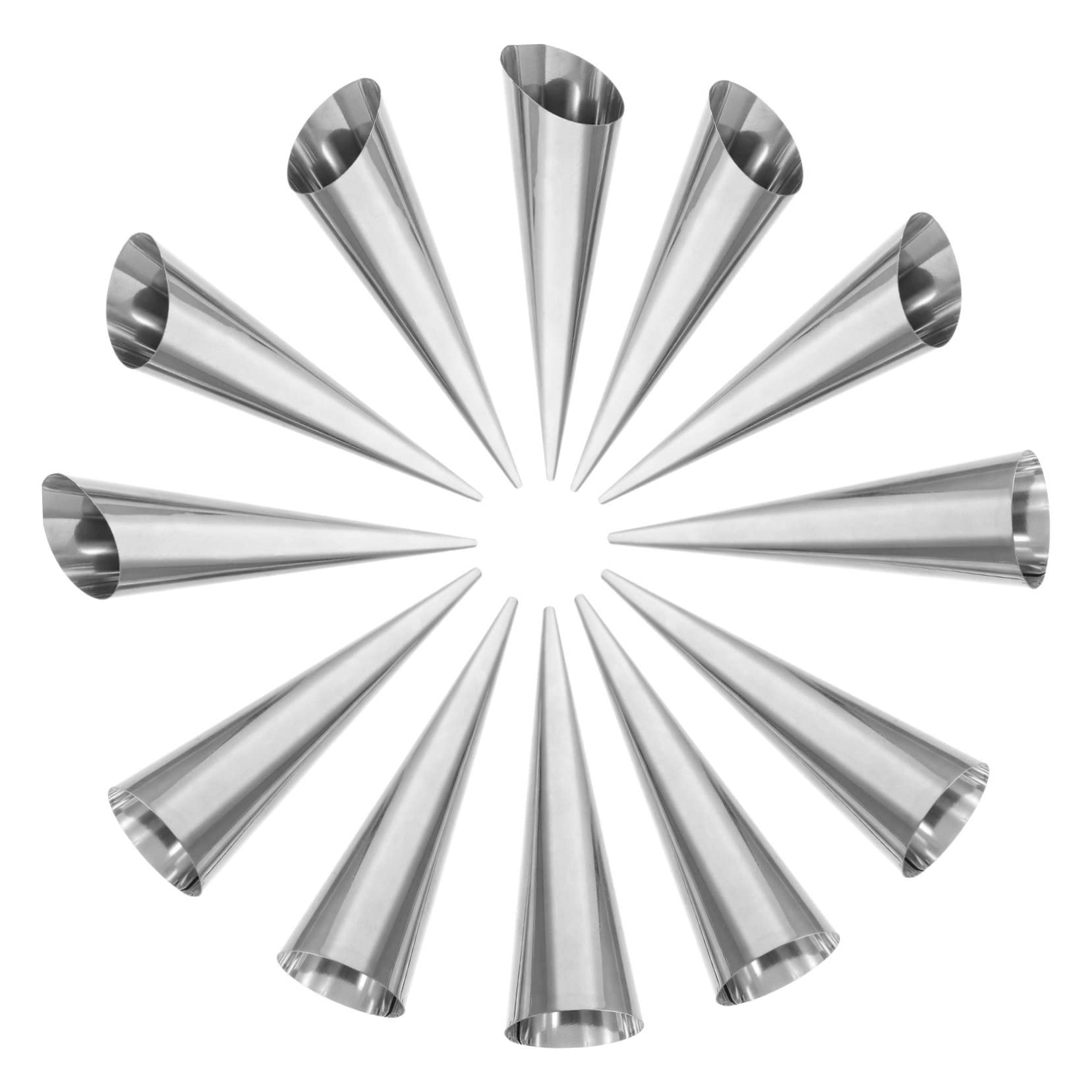 OUNONA 12 Pcs Stainless Steel Conical Croissant Moulds for Baking Bread Making Tools for Pastry Cannoli and Cupcake Decoration
