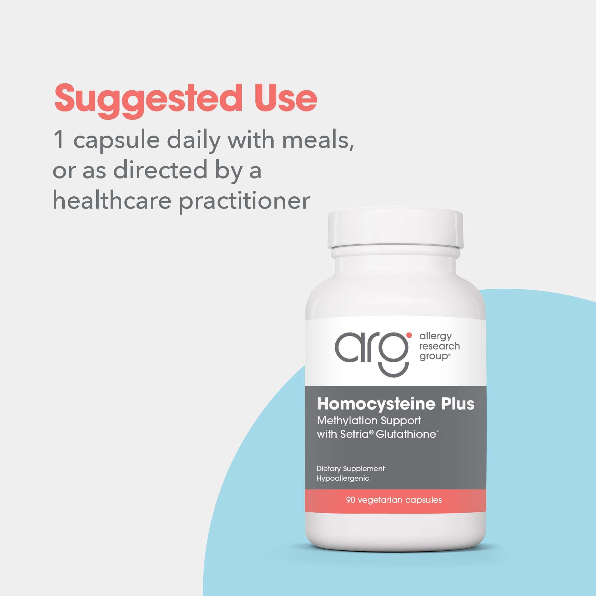 Amazon.com: Allergy Research Group Homocysteine Plus Supplement - with  Setria Glutathione, Vitamin B Complex, Trimethylglycine, Vegetarian  Capsules - 90 Count : Health & Household