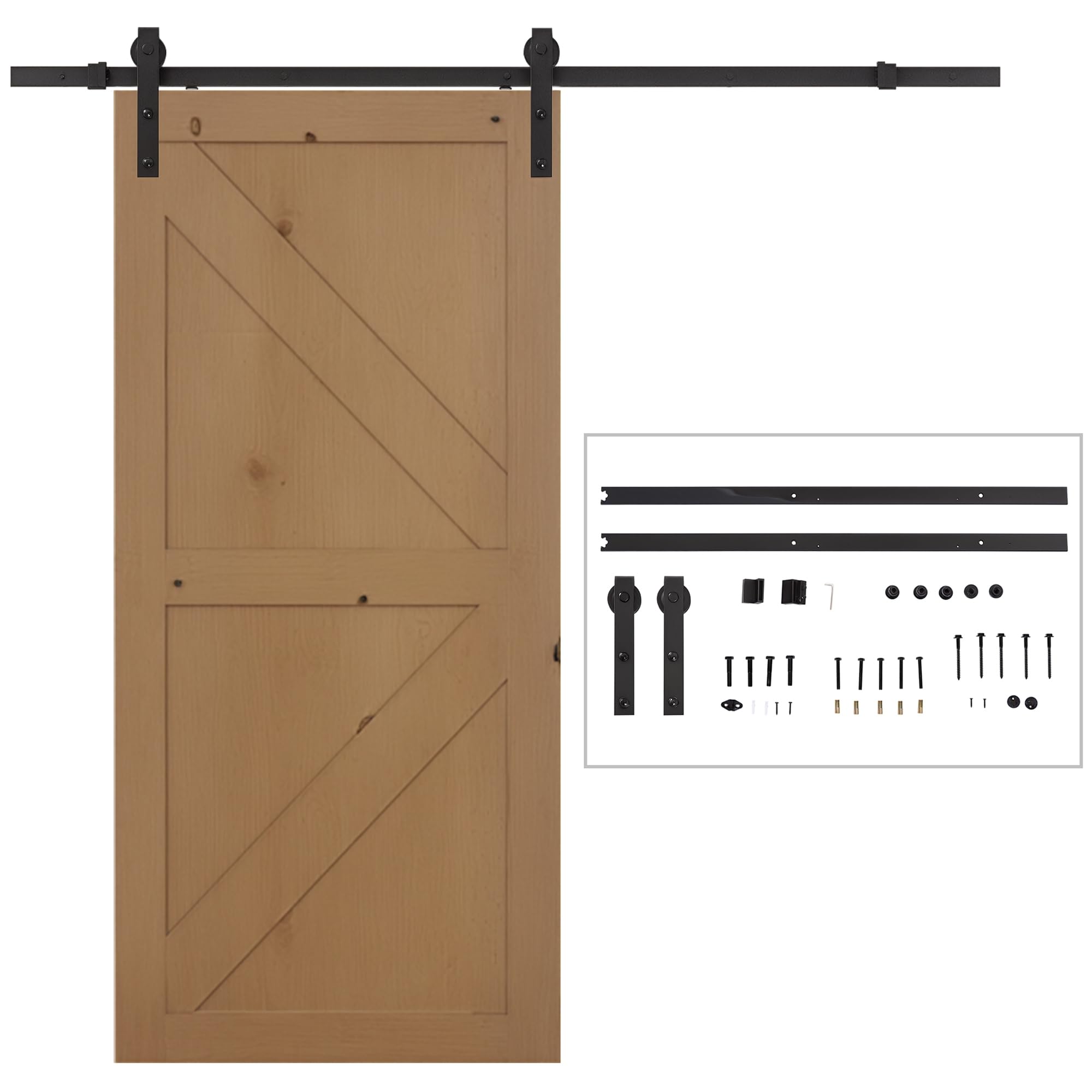 HOMCOM 200cm Binario per Porta Scorrevole Kit Accessori con Binario e Rulli Tappi in Stile Rustico Portata 90kg Acciaio al Carbone Nero