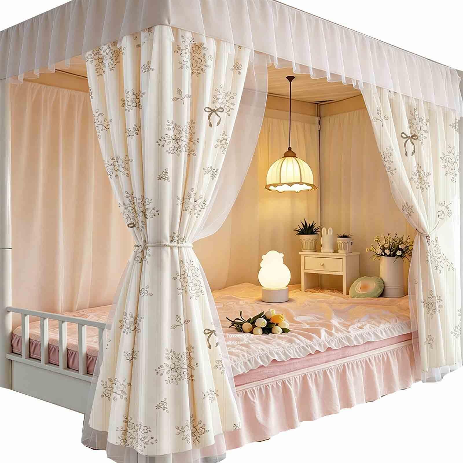 HAJHI Students Dormitories Bunk Bed Curtains with Sheer Bottom Top Loft Bed Curtains Blackout Decorative Bunk Bed Tent Dust-Proof Privacy(2 curtains,1.35m,A)